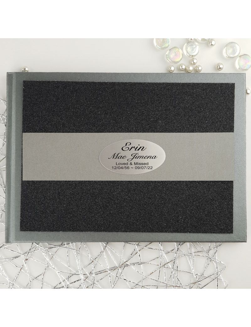 Memorial Funeral Personalised Glitter Guest Book- Black
