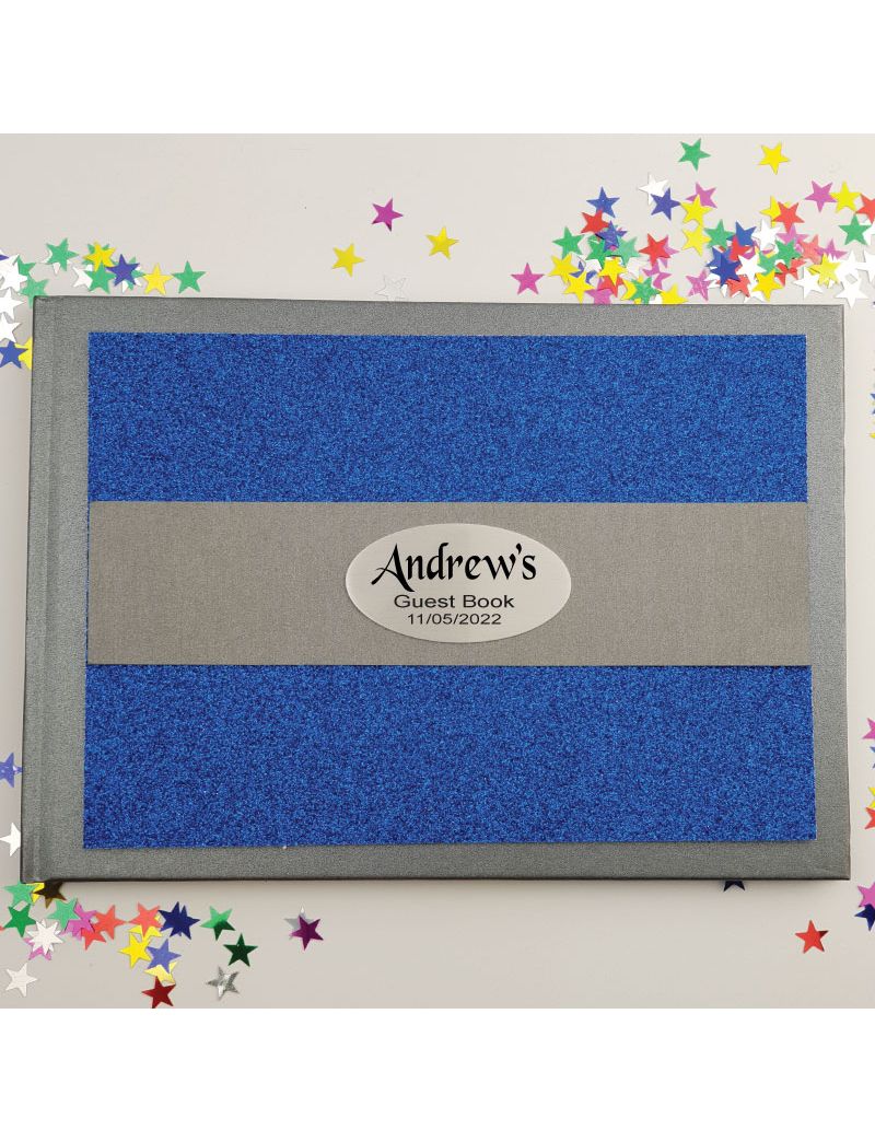 Personalised Glitter Guest Book- Blue