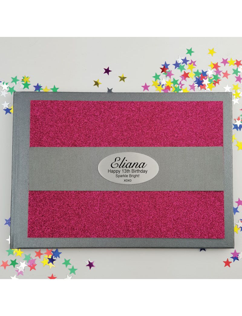 13th Birthday Personalised  Glitter Guest Book- Pink