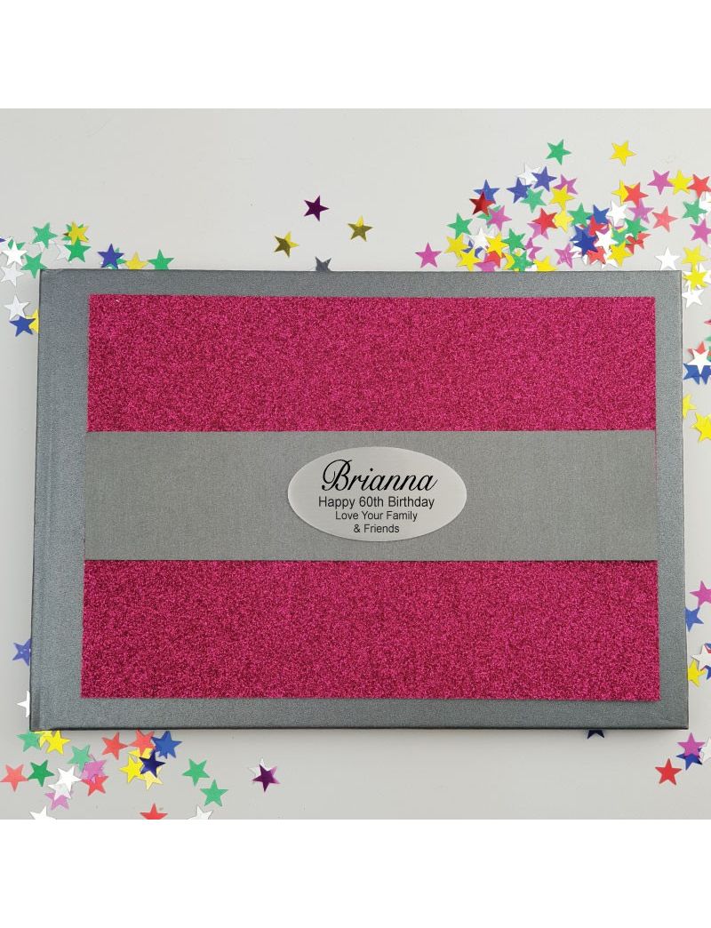 60th Birthday Personalised  Glitter Guest Book- Pink 