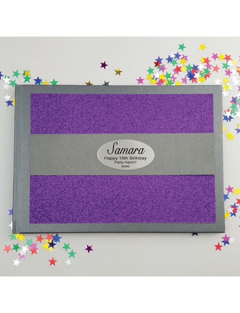 18th Birthday Personalised  Glitter Guest Book- Purple