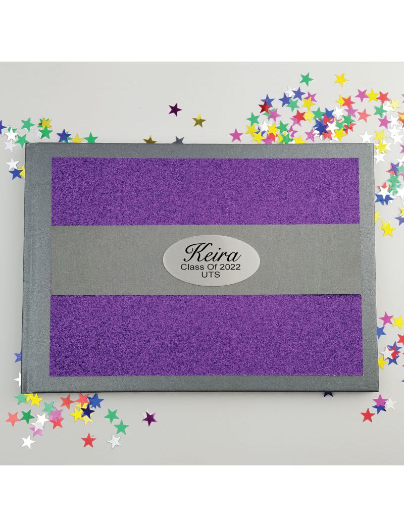Graduation Personalised  Glitter Guest Book- Purple