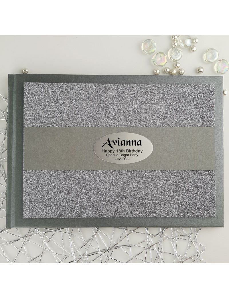 18th Birthday Personalised  Glitter Guest Book- Gunmetal 