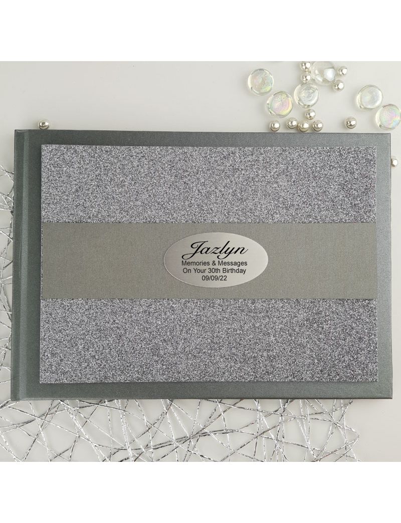 30th Birthday Personalised  Glitter Guest Book- Gunmetal