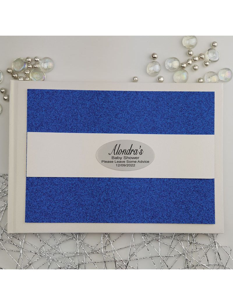 Personalised Baby Shower Guest Book- Blue Glitter