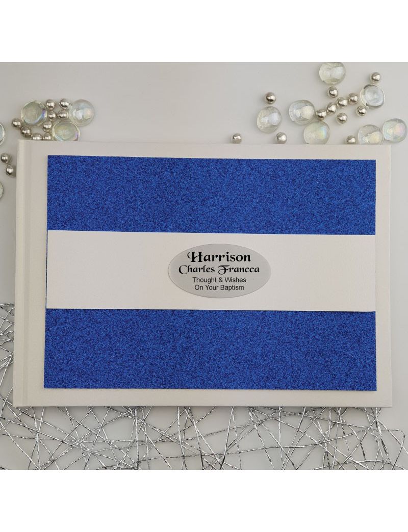 Personalised Baptism Guest Book- Blue Glitter