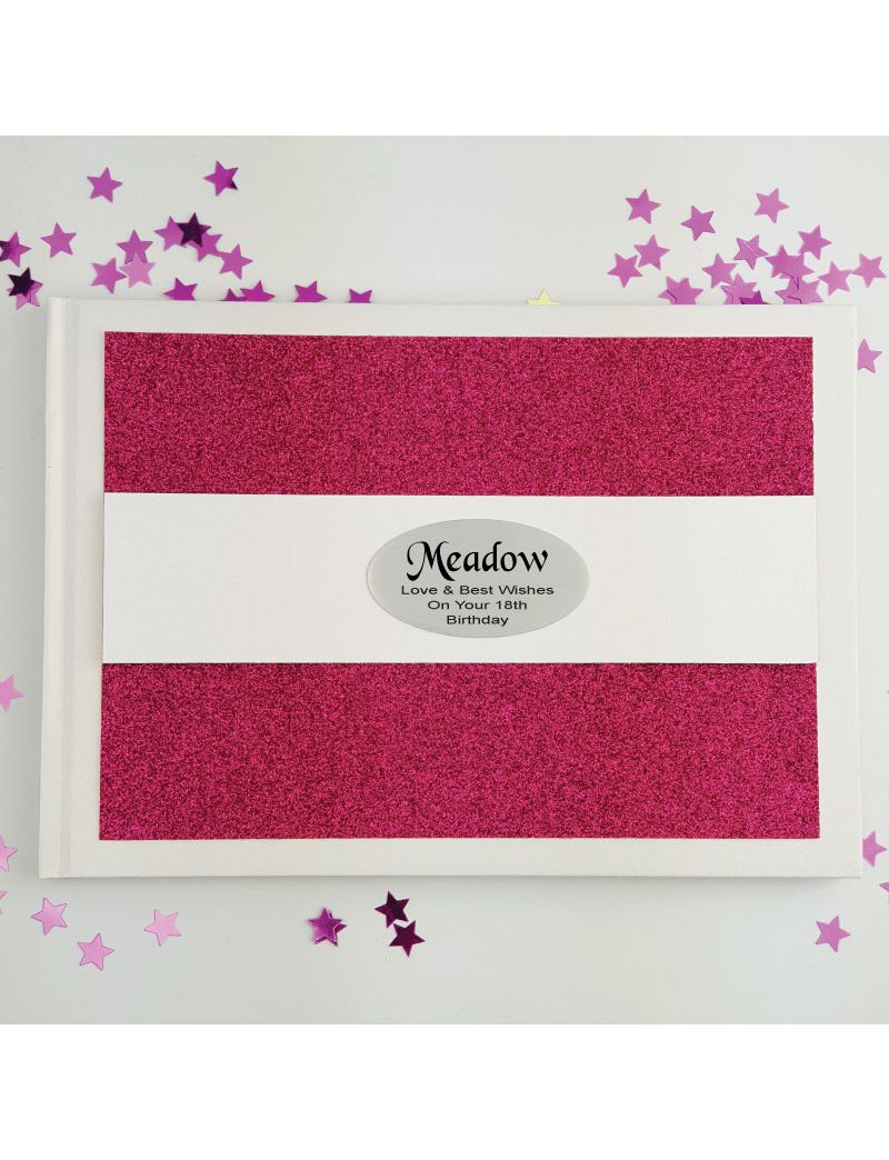 Personalised 18th Birthday Guest Book- Pink Glitter