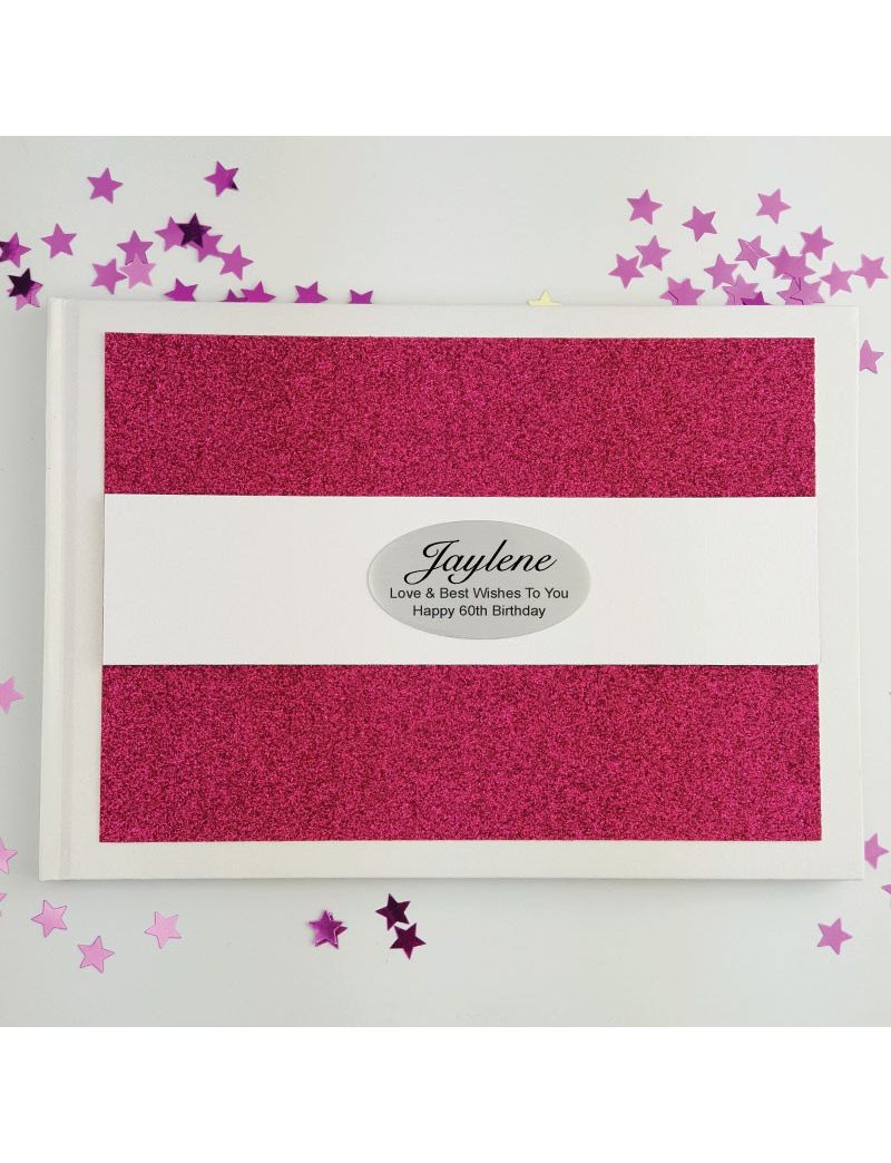 Personalised 60th Birthday Guest Book- Pink Glitter
