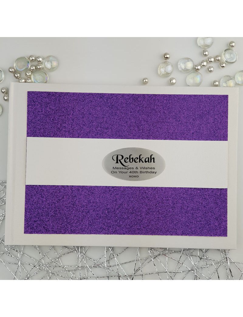 Personalised 40th Birthday Guest Book- Purple Glitter