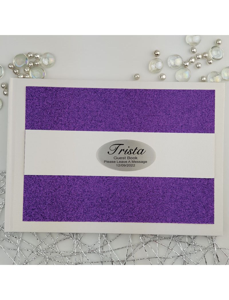 Personalised Birthday Guest Book- Purple Glitter