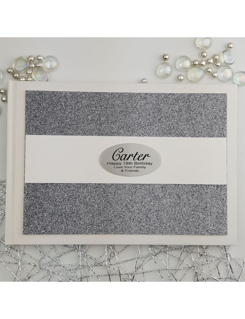 Personalised 18th Birthday Guest Book- Gunmetal  Glitter
