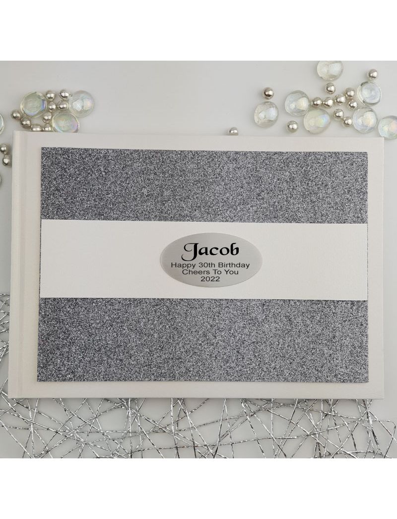 Personalised 30th Birthday Guest Book- Gunmetal Glitter