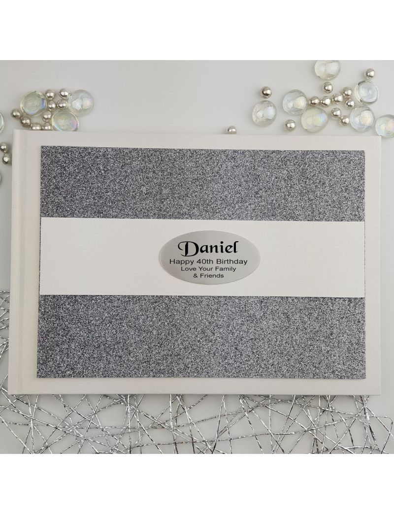 Personalised 40th Birthday Guest Book- Gunmetal Glitter