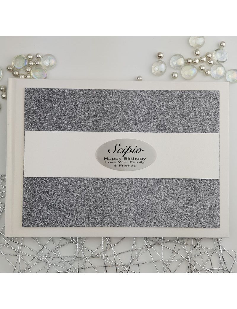 Personalised Birthday Guest Book- Gunmetal Glitter