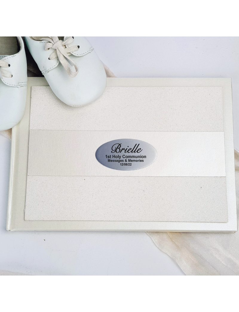 Communion Guest Book Album Cream Glitter