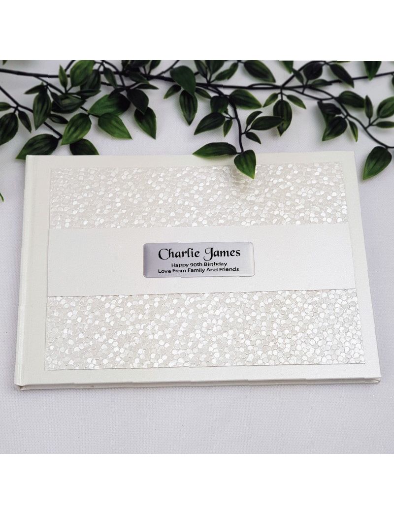 90th Birthday Guest Book Keepsake Album - Cream Pebble