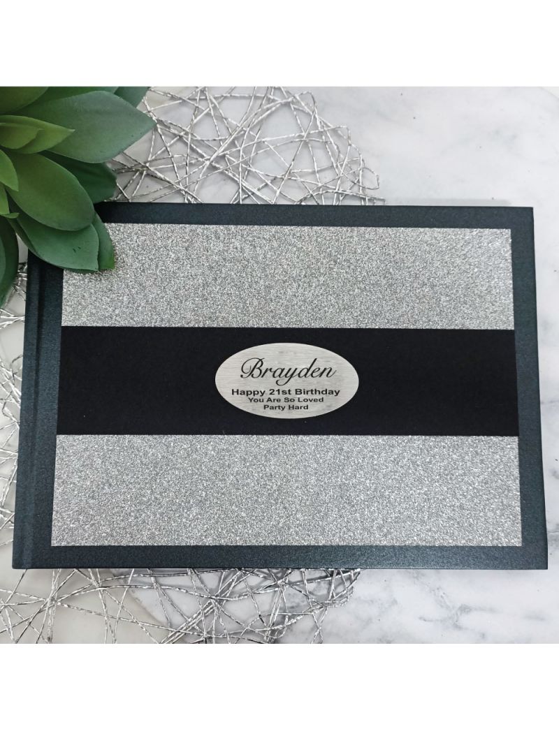 21st Birthday Guest Book Black Album Silver Glitter