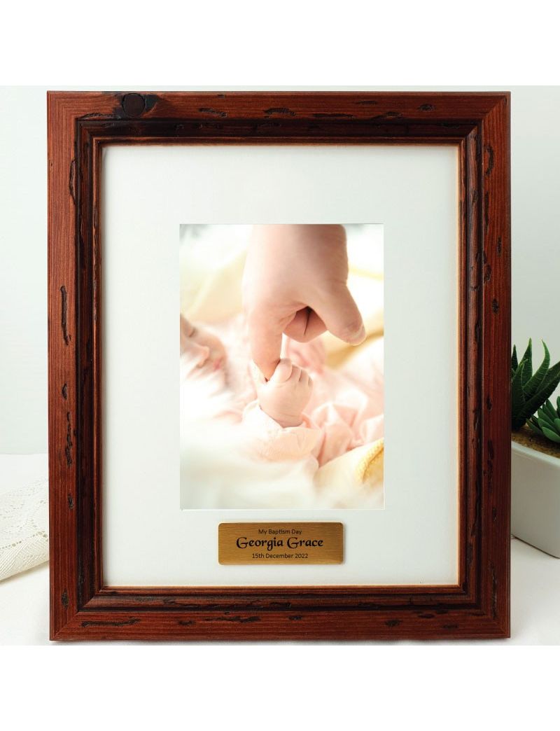Baptism Personalised Photo Frame Mahogany Wood
