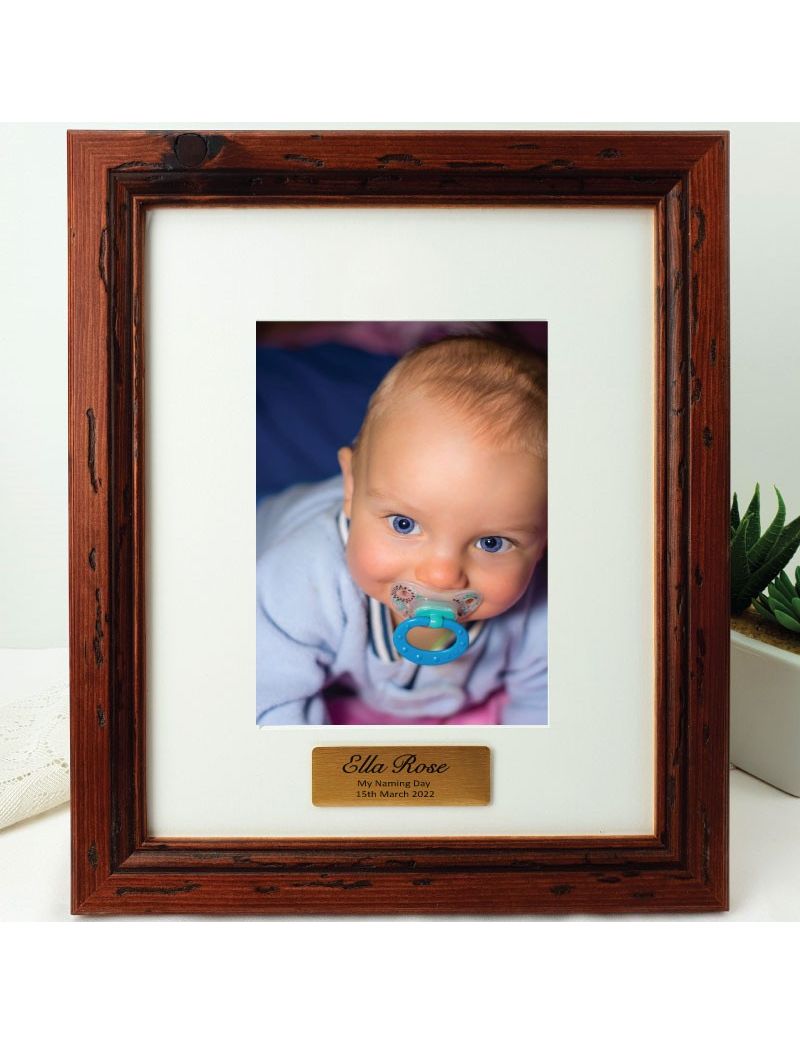 Naming Day Personalised Photo Frame Mahogany Wood