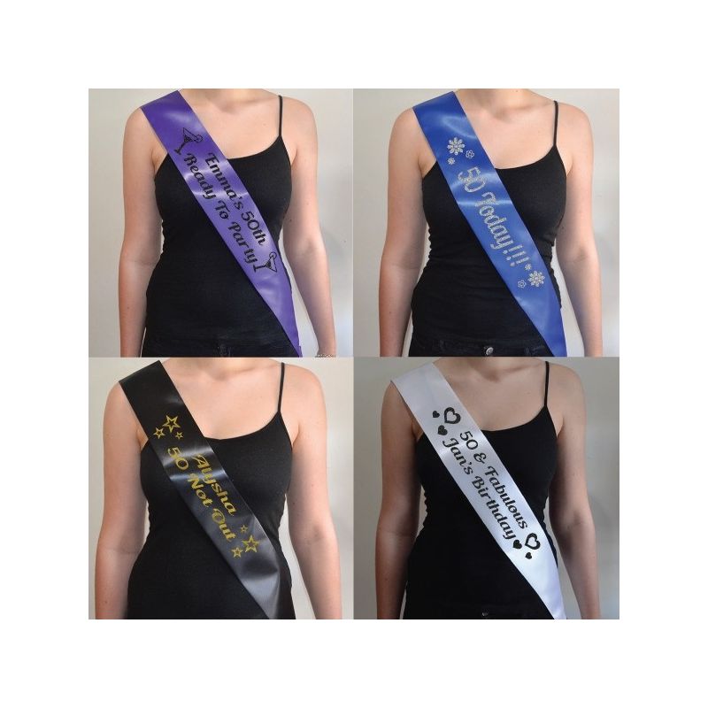 50th Birthday Personalised Custom Sash 10 Colours