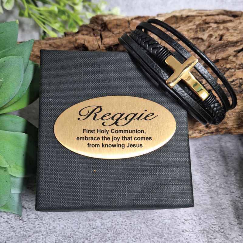 Gold Cross Stacked Bracelet In Communion Box