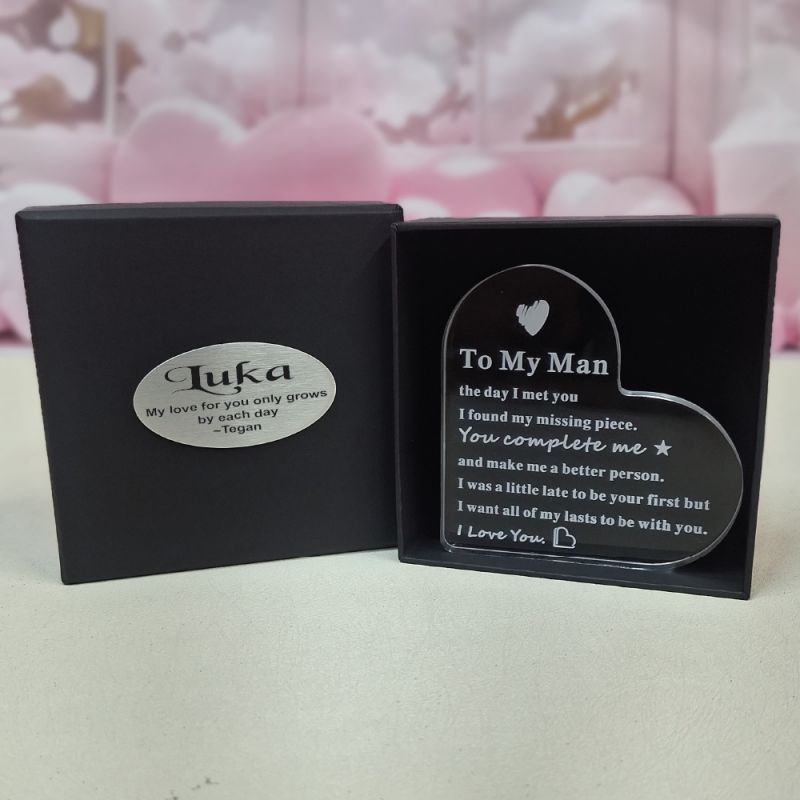 Valentines Acrylic Heart Plaque in Personalised Box