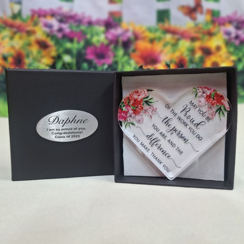 Graduation Acrylic Heart Plaque in Personalised Box
