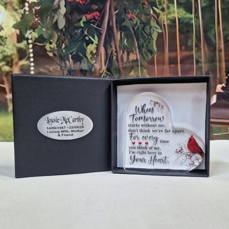Memorial Acrylic Heart in Personalised Box