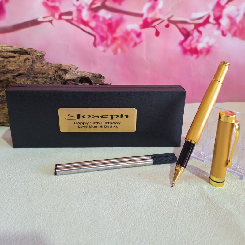 Personalised 50th Birthday Gold Ballpoint Pen Set