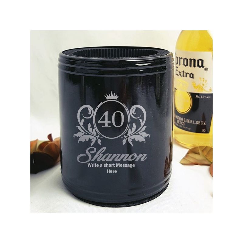 40th Birthday Engraved Black Can Cooler Female Designs