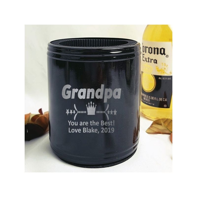 Grandpa Engraved Black Can Cooler Personalised