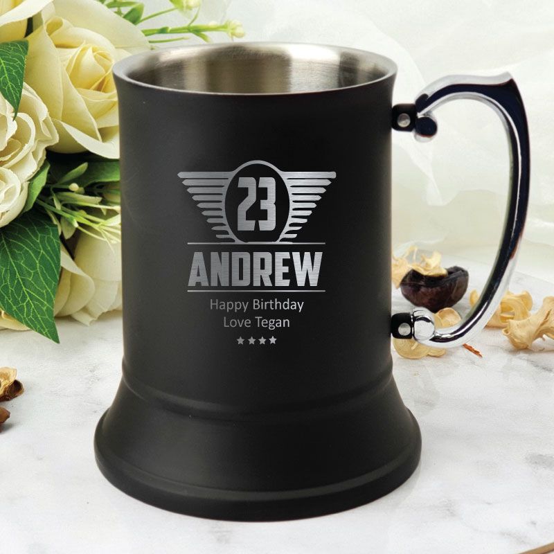 Birthday Engraved Black Beer Stein Mug (M)