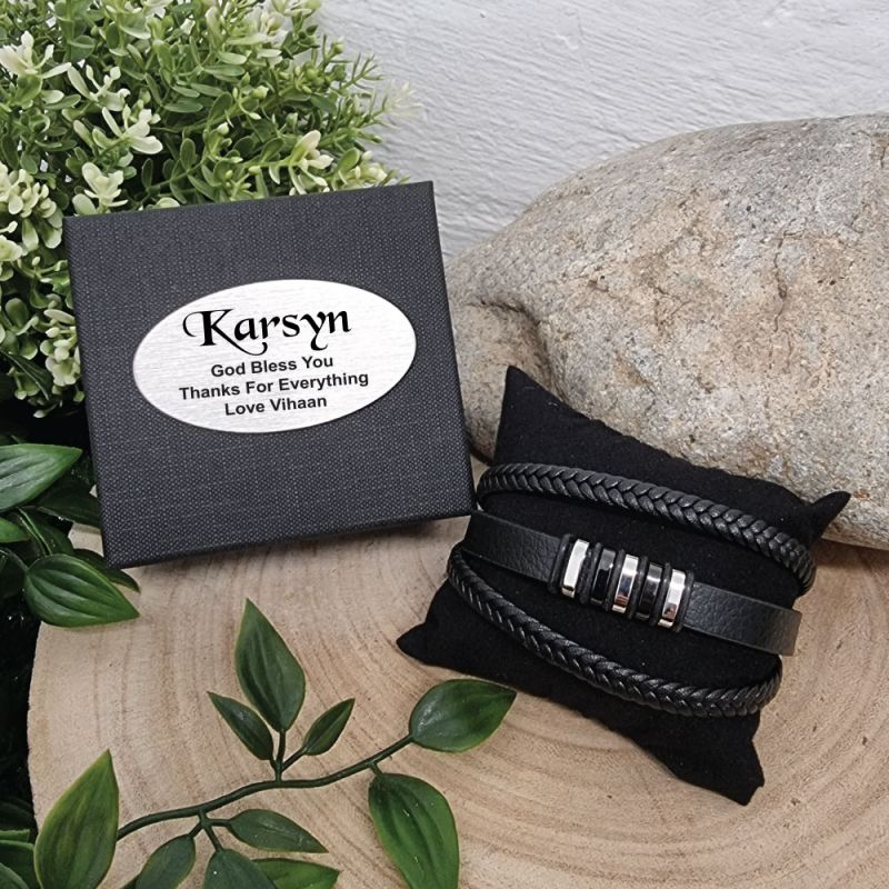 Stacked Leather Bracelet Uncle Gift Box