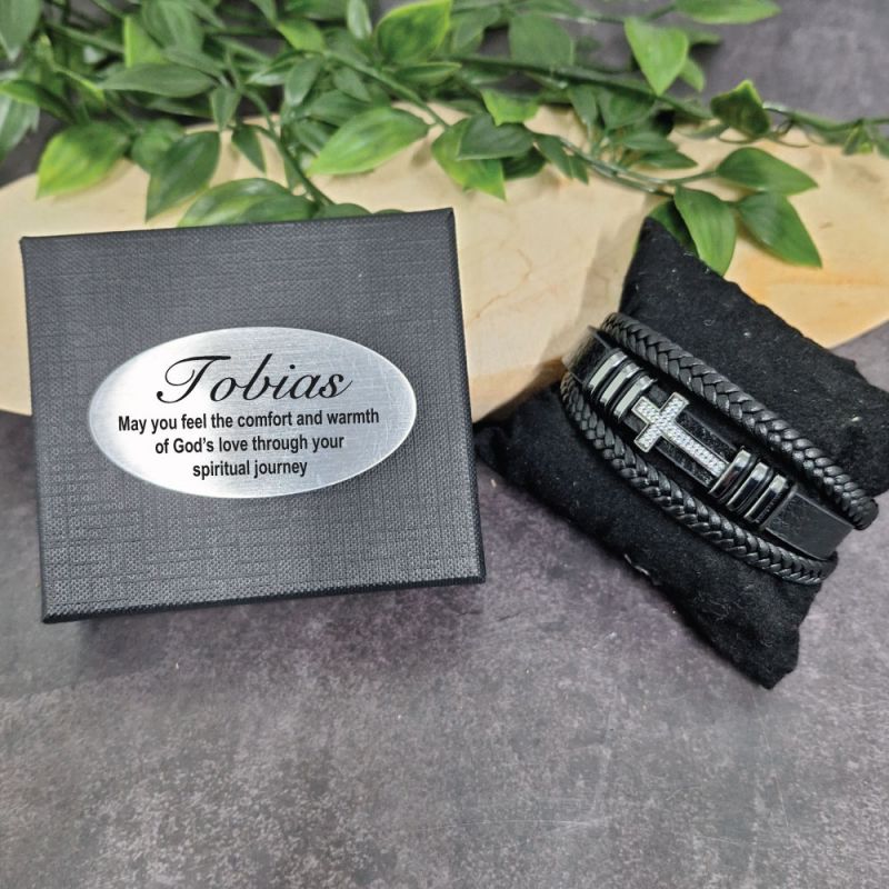 Diamante Cross Stacked Bracelet In Communion Box