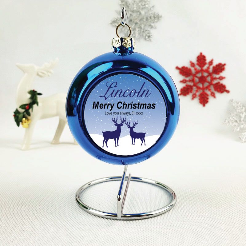 Personalised Christmas Bauble - Blue Reindeer