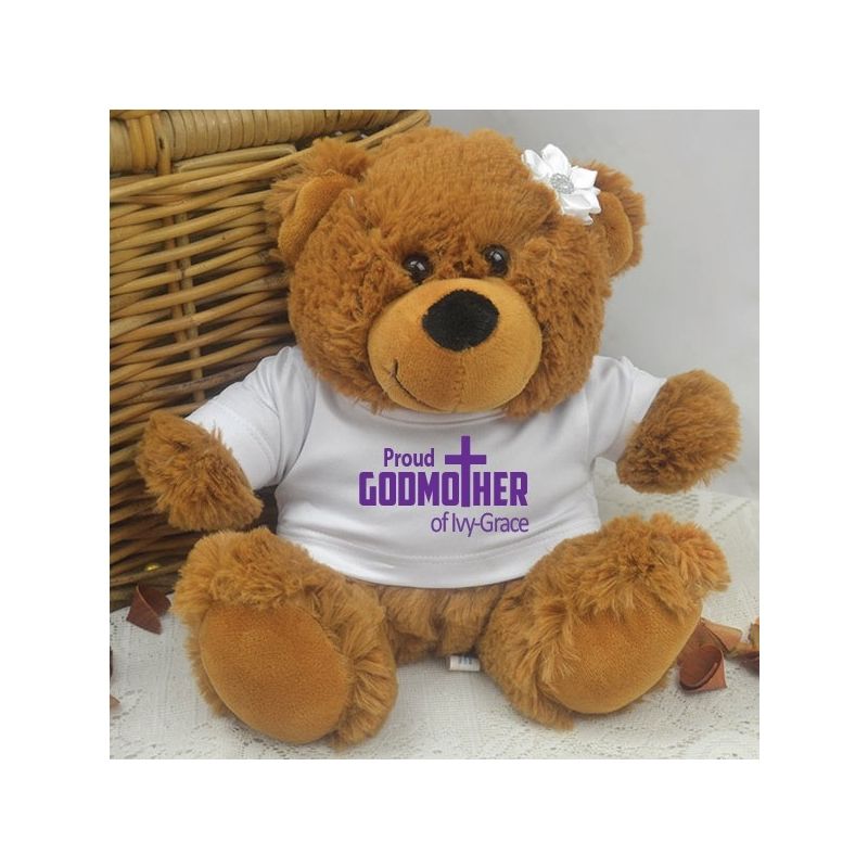 Proud Godmother Personalised Teddy Bear Brown Plush