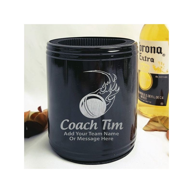 Cricket Coach Engraved Black Stubby Can Cooler Personalised Messag