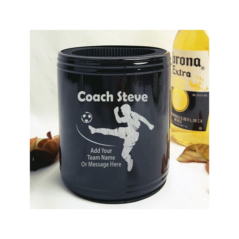 Soccer Coach Engraved Black Stubby Can Cooler Personalised Messag