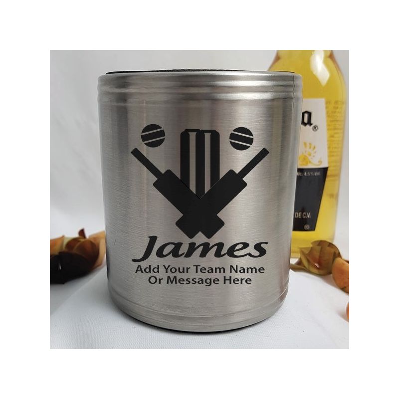Cricket Coach Engraved Silver Stubby Can Cooler Personalised Message