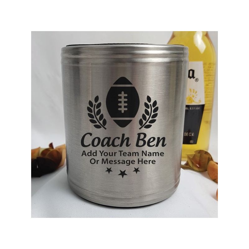 Football Coach Engraved Silver Stubby Can Cooler Personalised Message