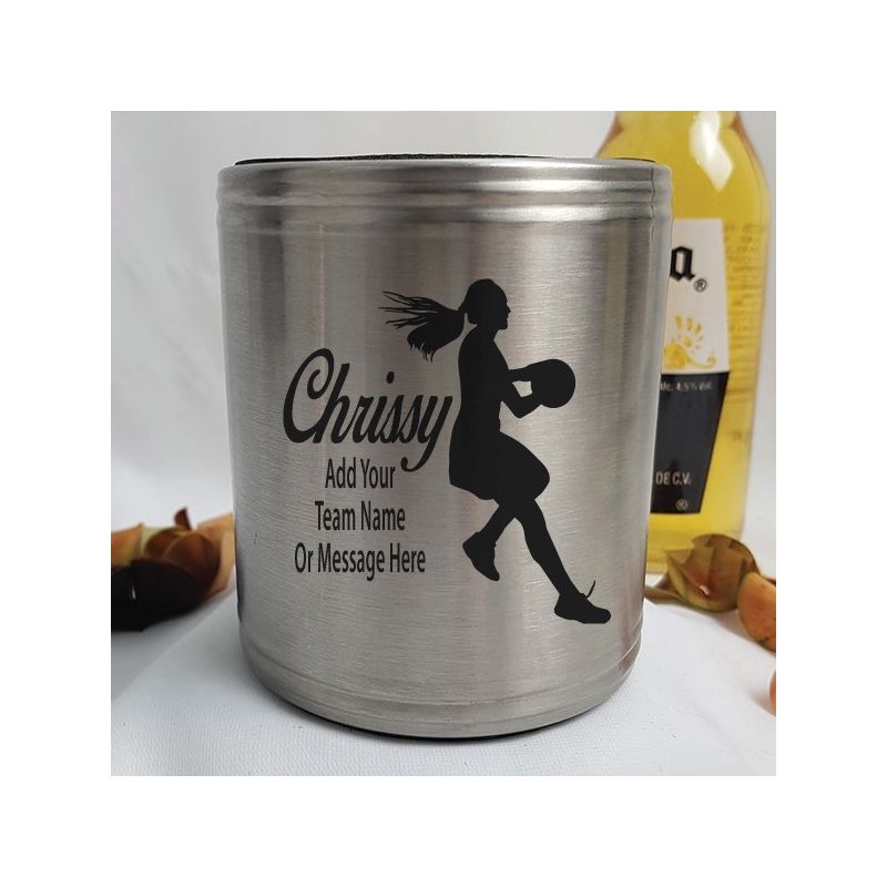 Netball Coach Engraved Silver Stubby Can Cooler Personalised Message