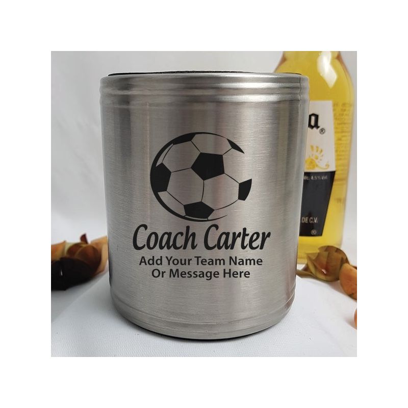 Soccer Coach Engraved Silver Stubby Can Cooler Personalised Message