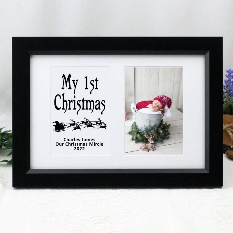 1st Christmas Photo Frame Typography Print 4x6 Black