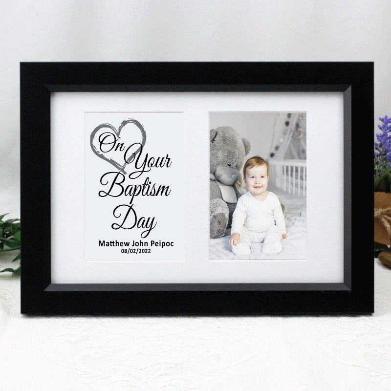 Baptism Photo Frame Typography Print 4x6 Black