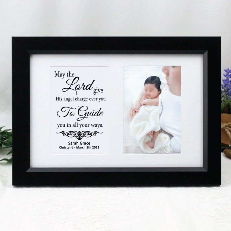 Christening Photo Frame Typography Print 4x6 Black