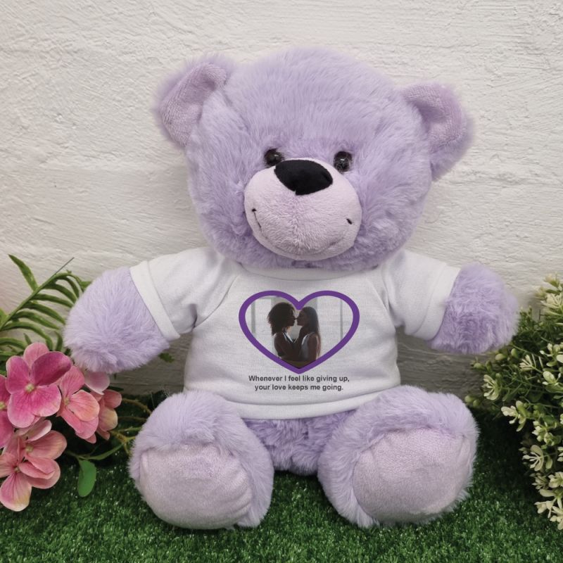Personalised Valentines Day Photo Bear Lavender 30cm