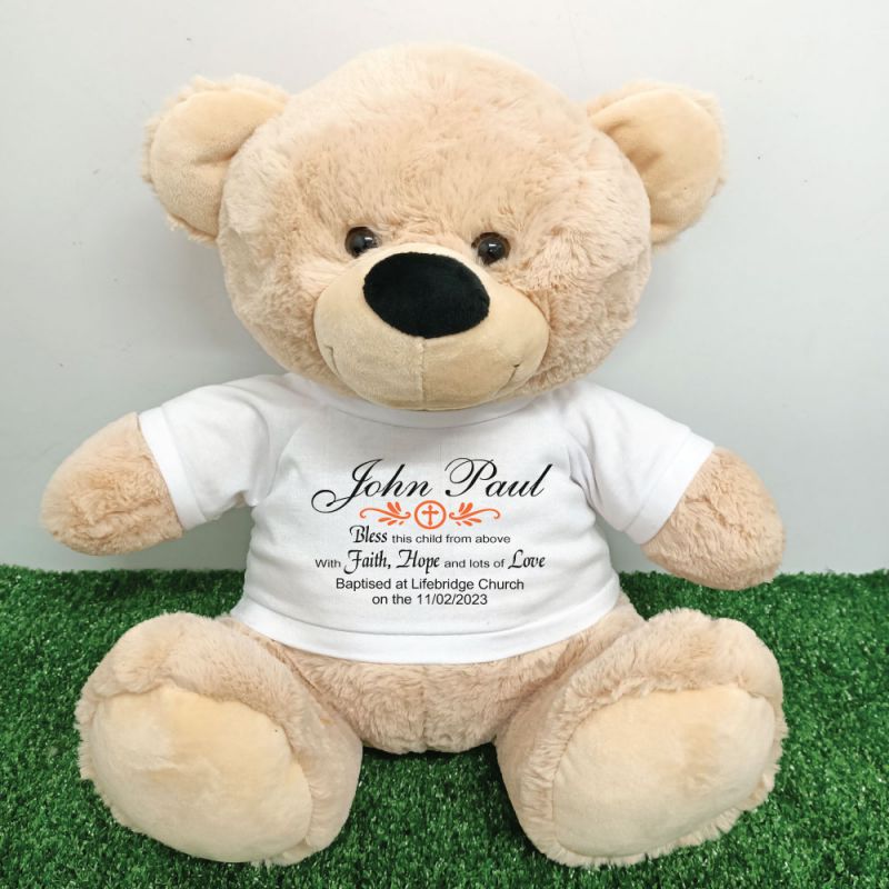 Baptism Personalised T-Shirt Bear 40cm Cream