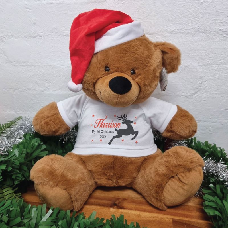 Personalised Christmas Bear Brown 40cm Reindeer T-Shirt