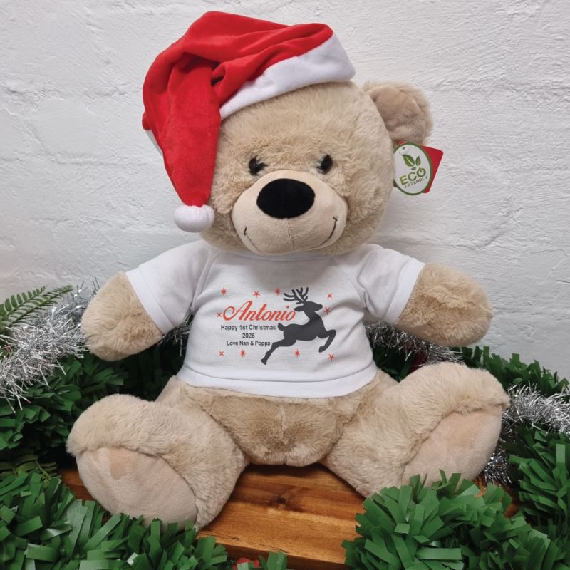 Personalised Christmas Bear Cream 40cm Reindeer T-Shirt