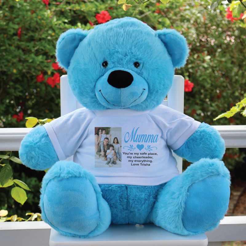 Mum Photo TShirt Bear Bright Blue Plush 40cm